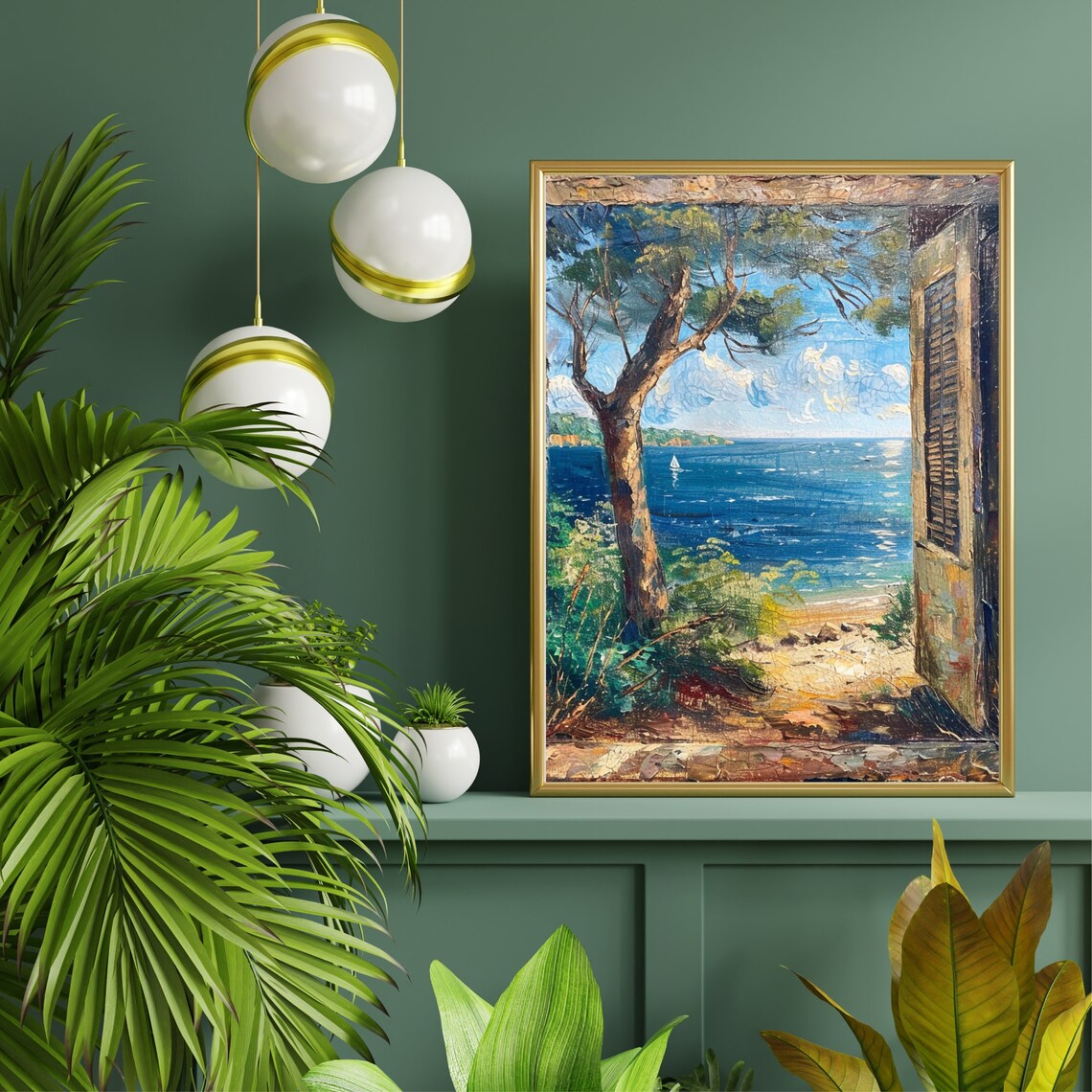 Mediterranean Sea View Through Old Doorway Coastal Vintage Seascape Poster - Image 2