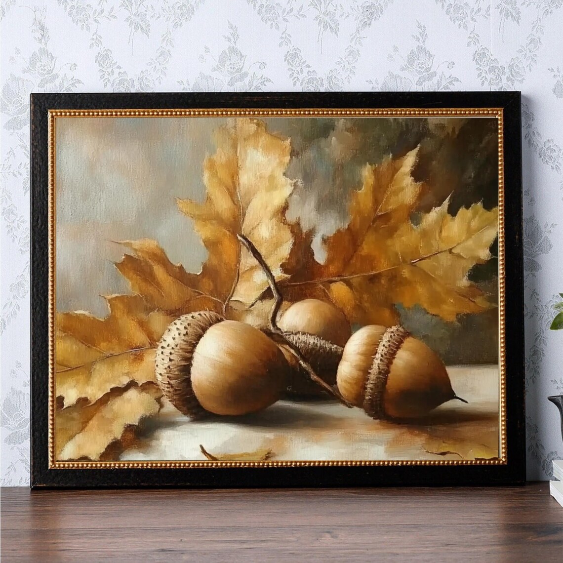 Golden Acorns and Autumn Leaves Still Life Oil Painting Poster - Image 4