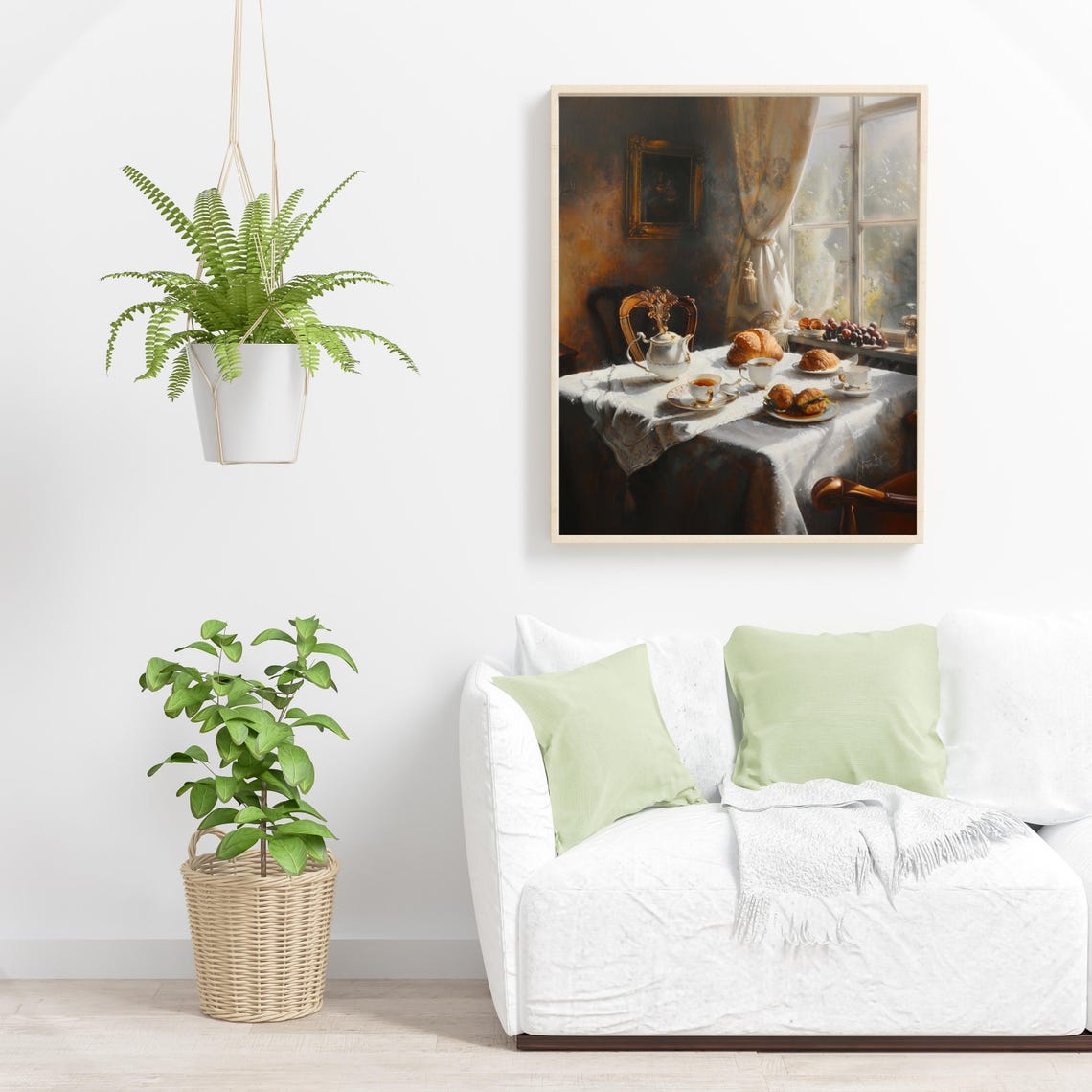 Vintage Tea Table with Croissants and Tea by Sunlit Window Poster - Image 5