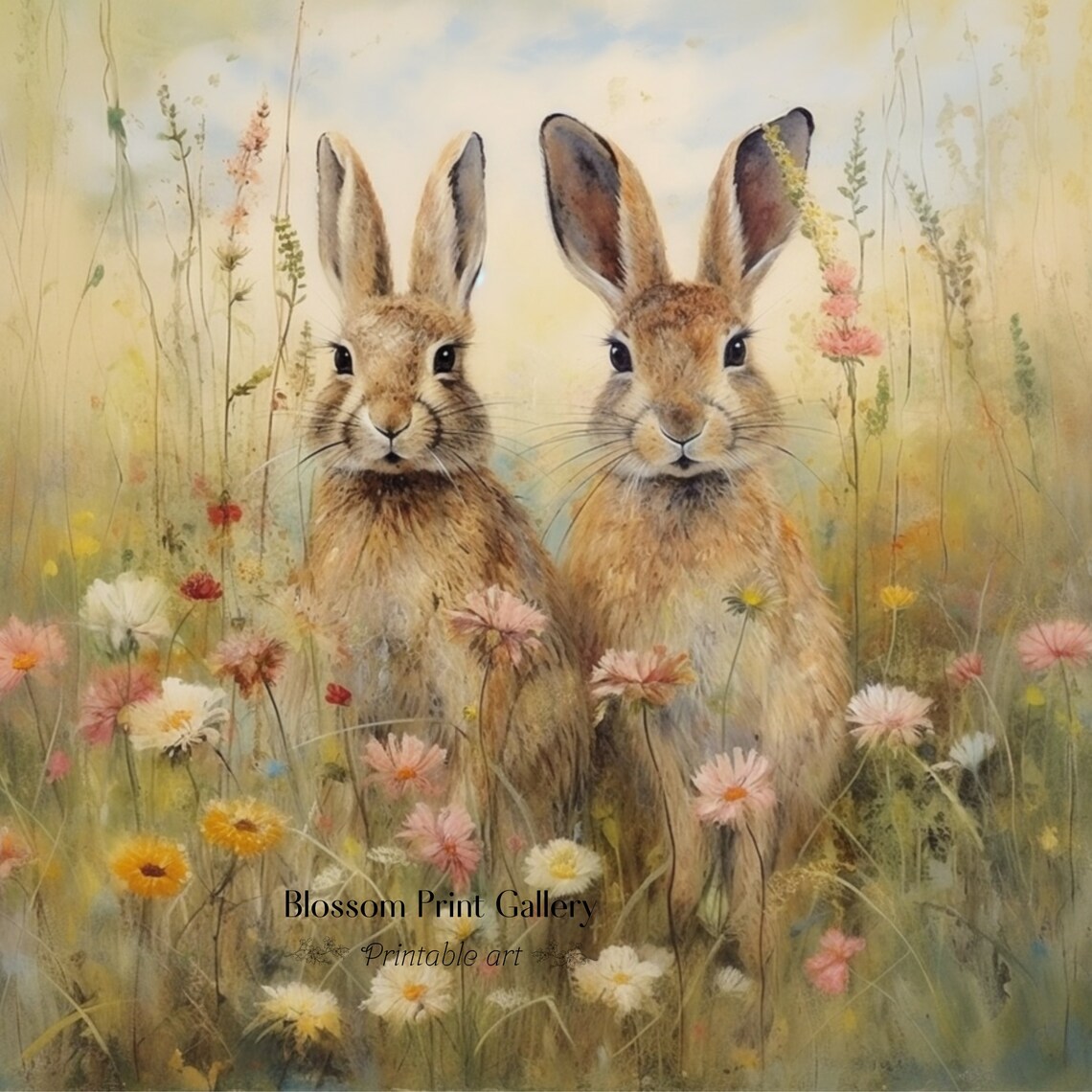 Vintage Rabbit Painting, Rustic Hare Nursery Art - Image 3
