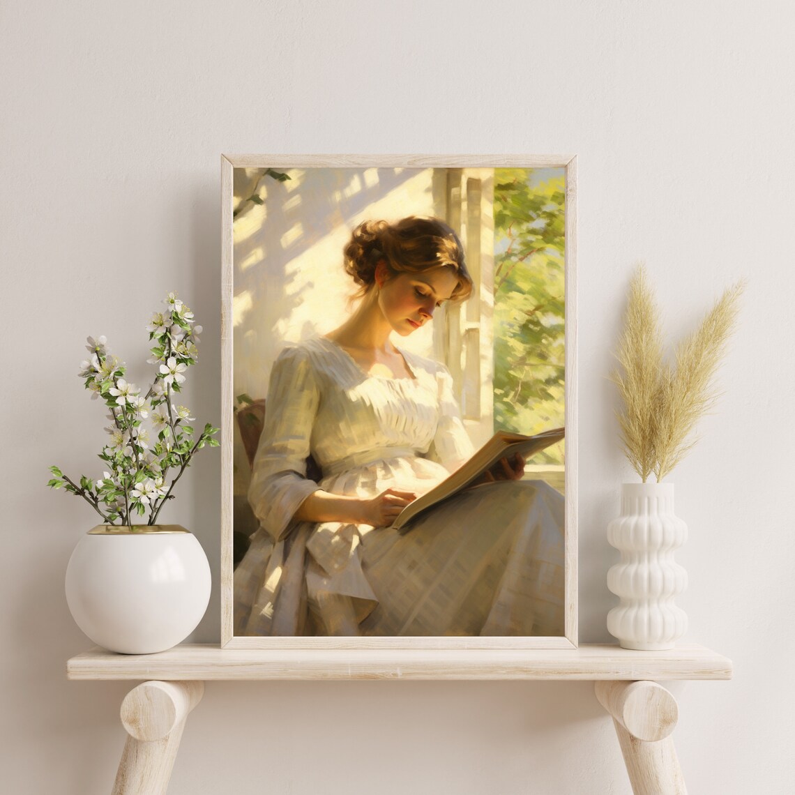 Young Woman Reading by Sunlit Window Vintage Portrait Poster - Image 5