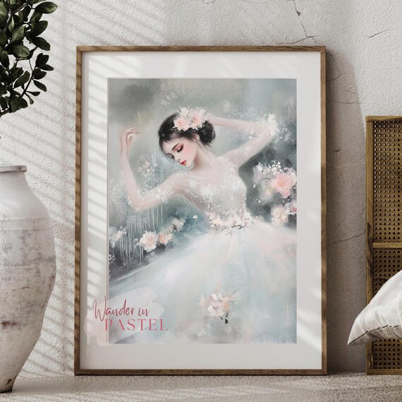 Pastel Ballerina Dancing In Rain Floral Dress Oil Painting Style Poster
