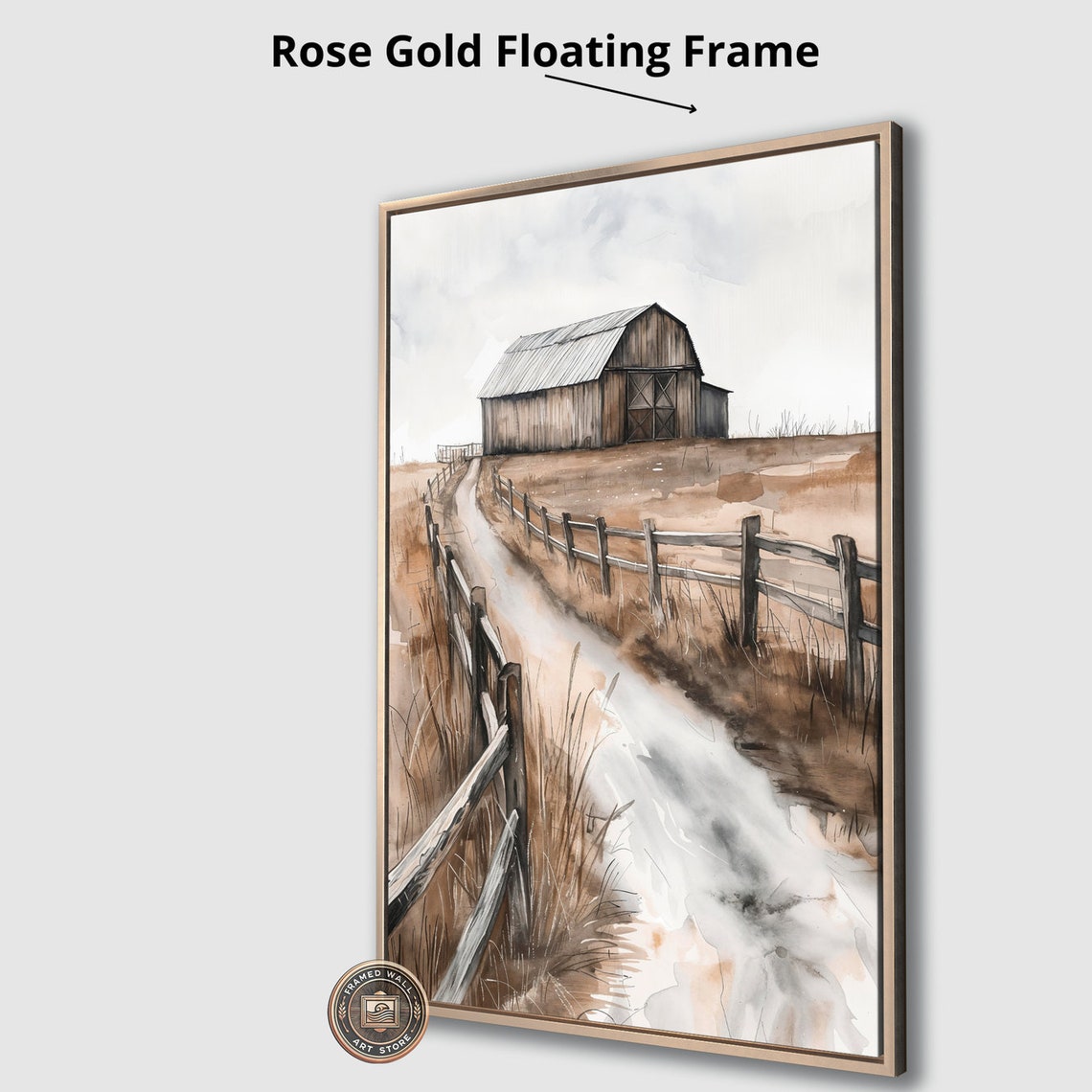 Farmhouse Framed Print Rural Landscape Wall Art Wooden Barn And Fence Painting Print Farm Of Life Rustic Decor Ready To Hang - Image 4