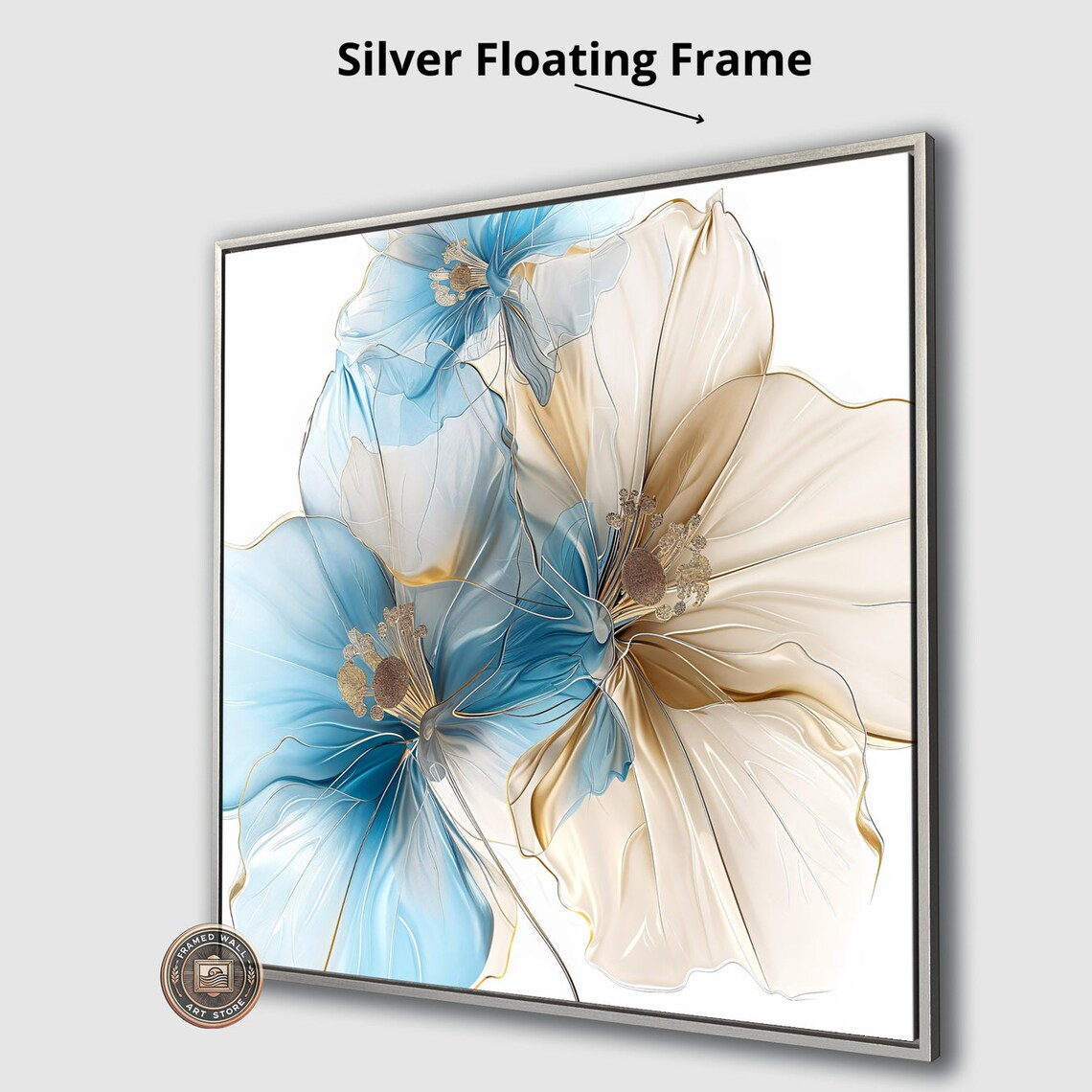 Abstract Blue Beige Blooms Translucent Petals Modern Floral Art Poster - Image 4