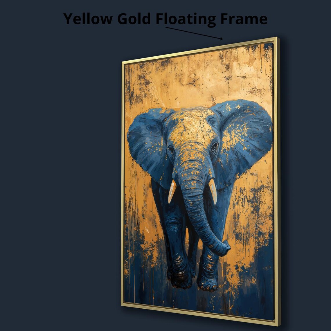 Navy Blue Elephant Portrait Gold Leaf Texture Background Wildlife Poster - Image 3