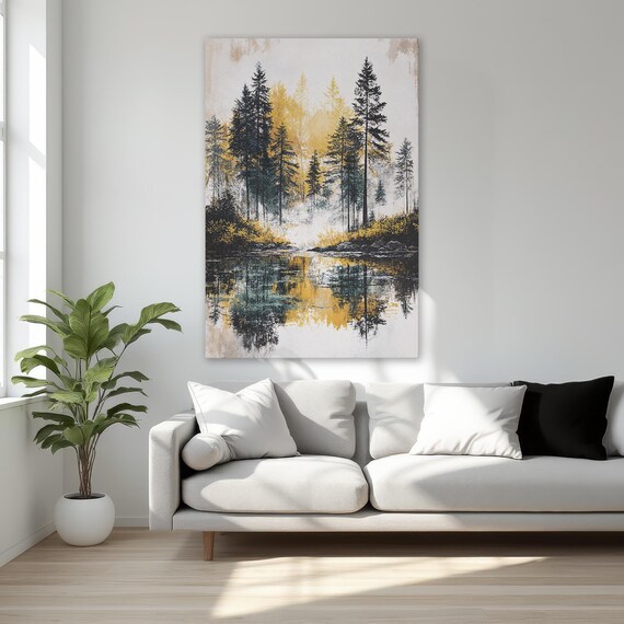 Autumn Forest Lake Reflection Pine Trees Golden Landscape Poster