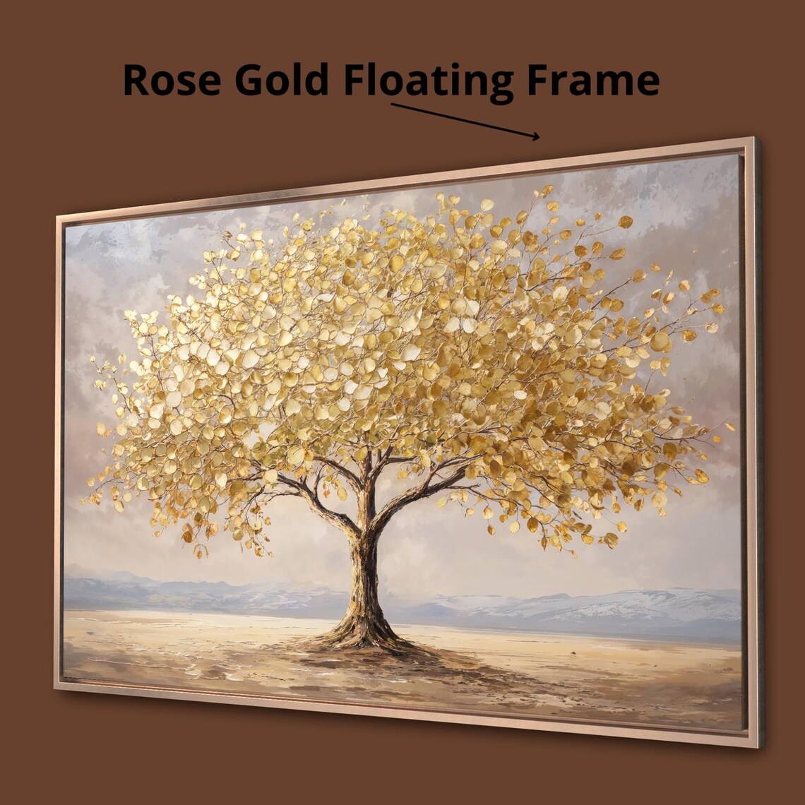 Golden Leaf Tree Modern Landscape Luxury Art Print - Image 4