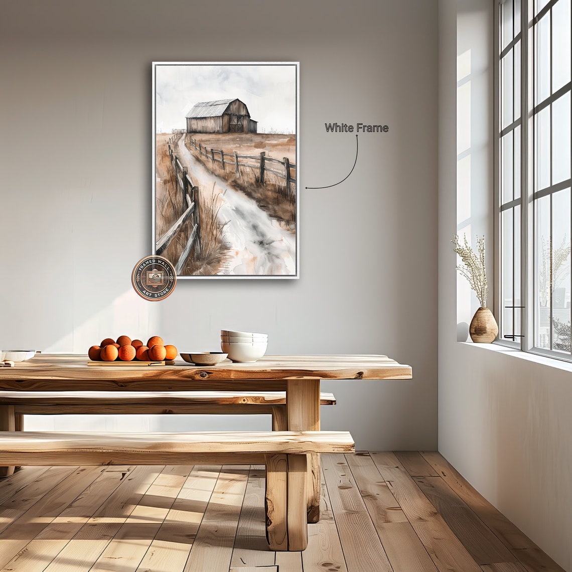 Farmhouse Framed Print Rural Landscape Wall Art Wooden Barn And Fence Painting Print Farm Of Life Rustic Decor Ready To Hang - Image 2