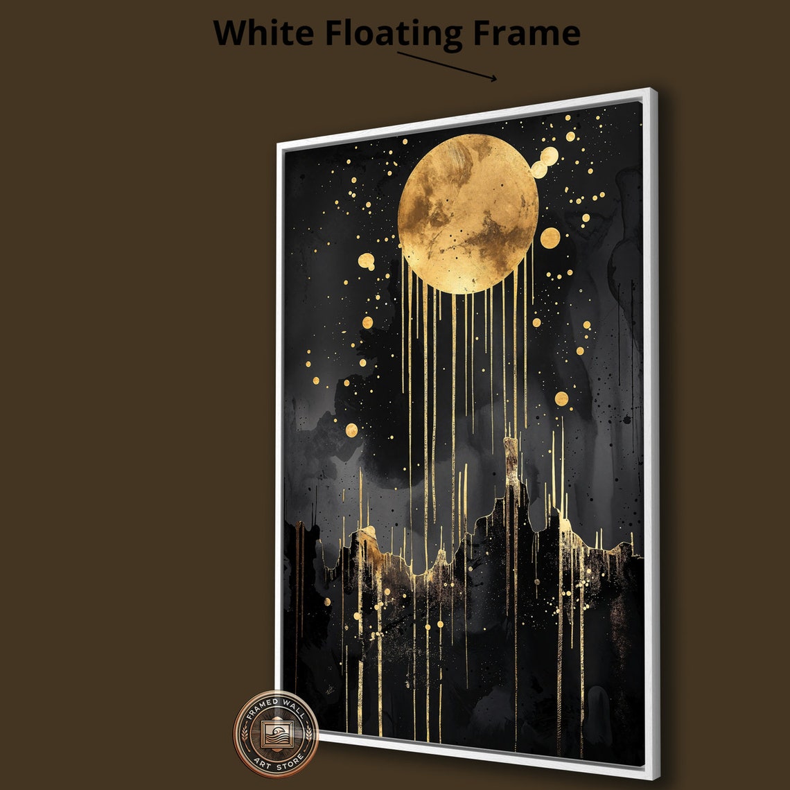 Abstract Gold Moon Framed Print Black Night Sky Wall Art Modern Celestial Painting Print Mystical Decor Gift Ready To Hang - Image 3