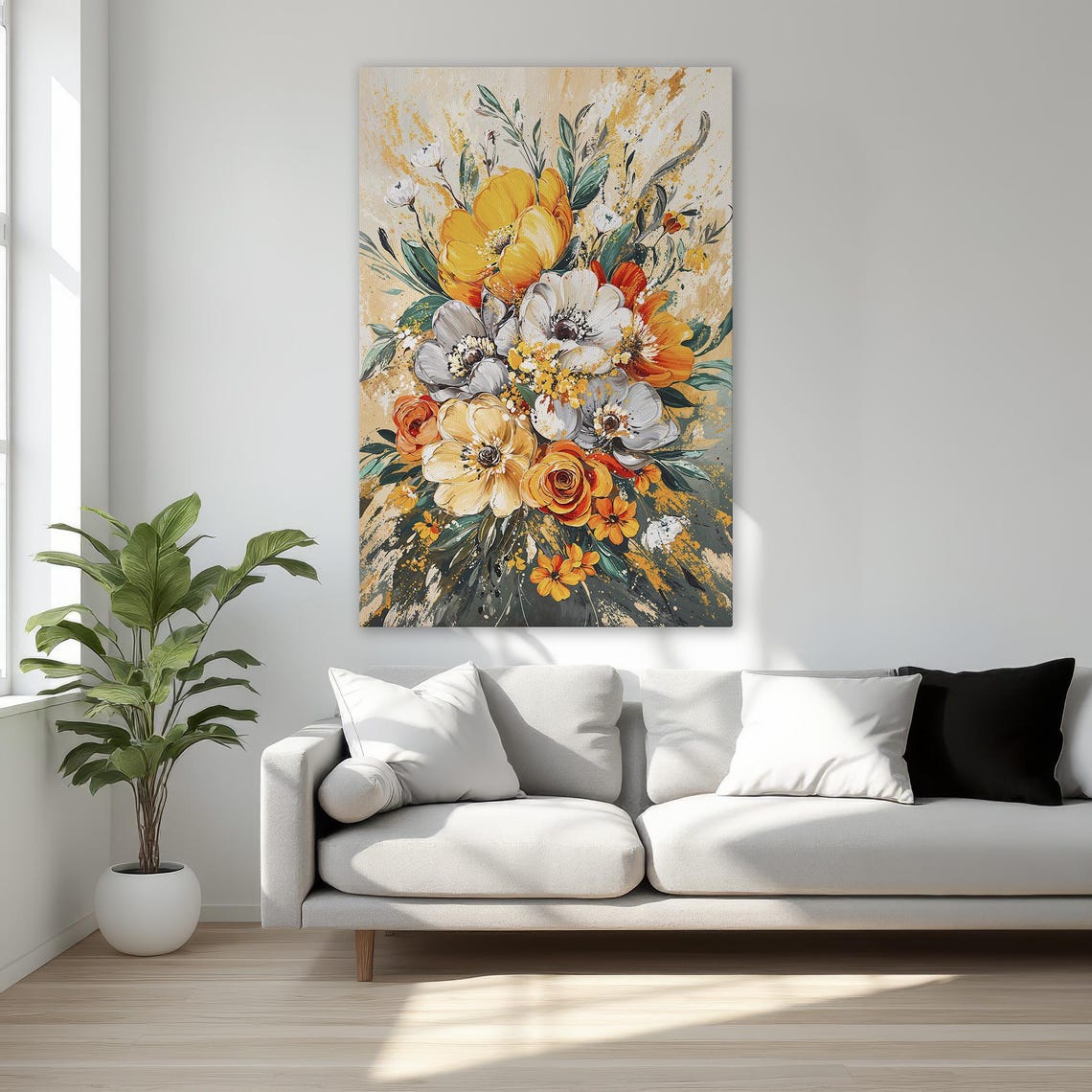 Vibrant Orange And White Floral Bouquet Expressive Canvas Poster