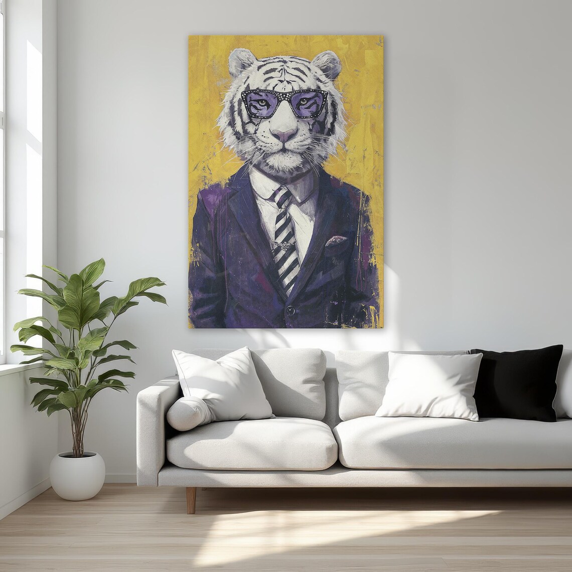 White Tiger In Business Suit Tie Sunglasses Quirky Art Poster
