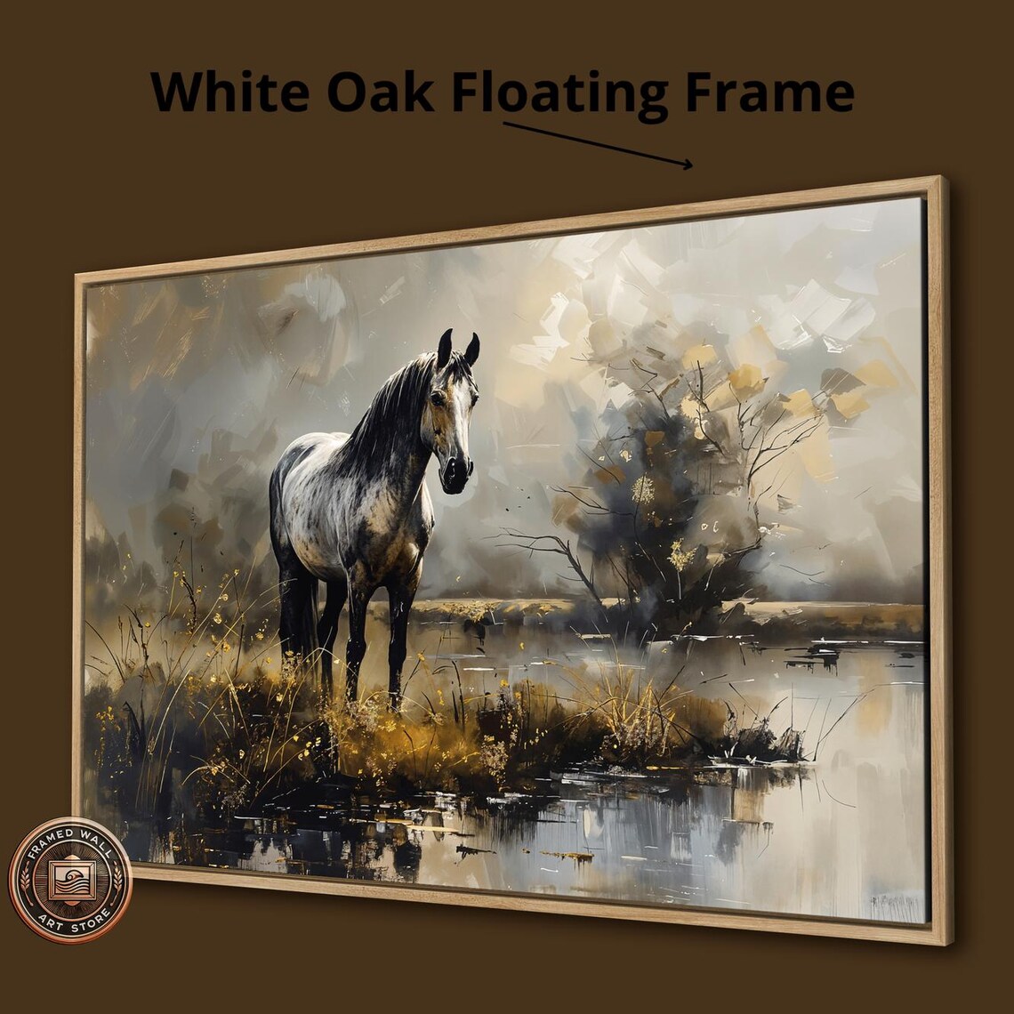 Gray Stallion by a Misty Pond, Rustic Landscape Art Print - Image 3