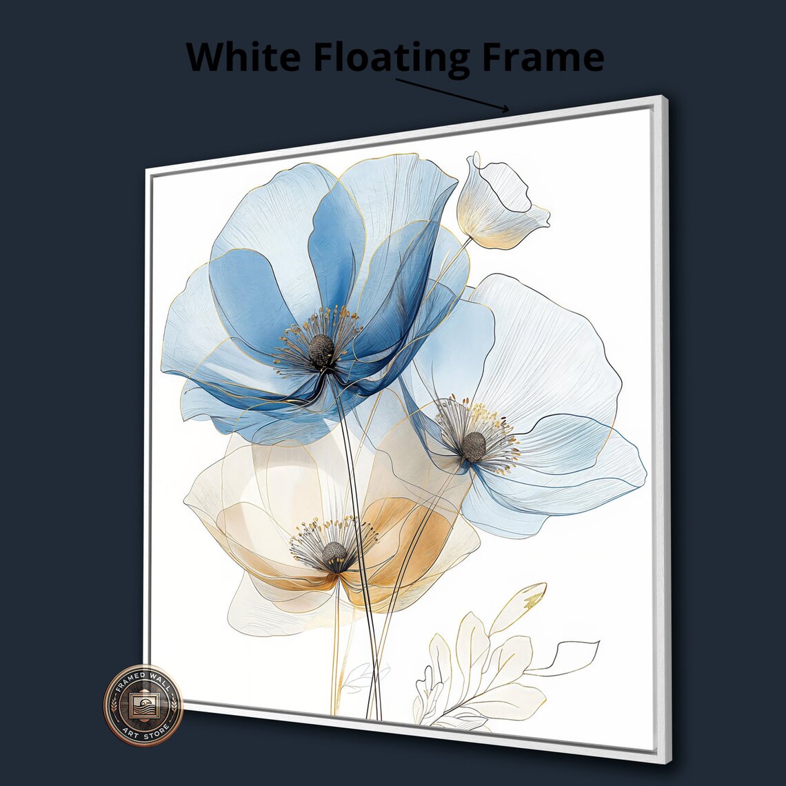 Blue and Beige Flowers, Modern Botanical Art Print - Image 3