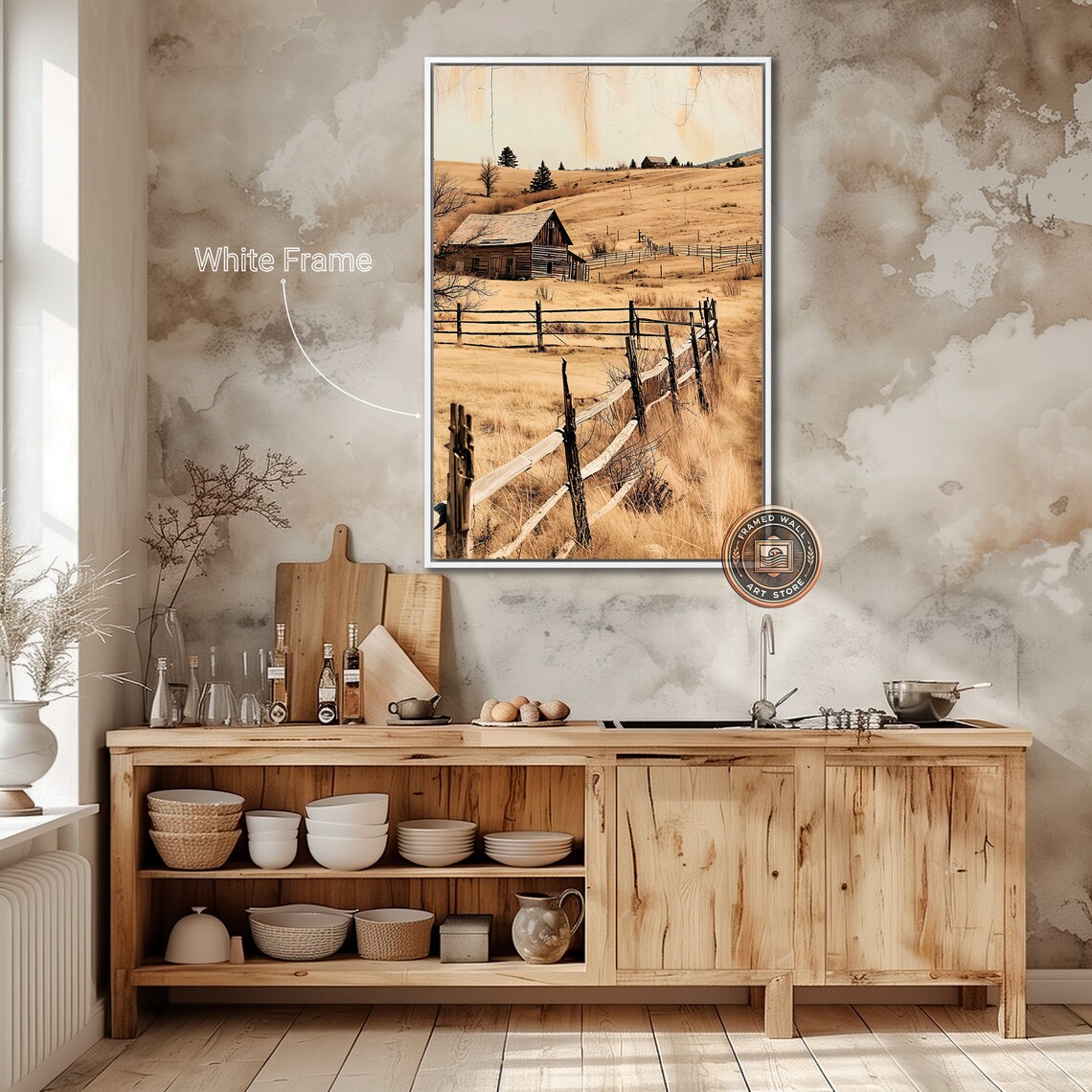 Rustic Old Barn Fences Golden Hills Vintage Sepia Photo Art Poster - Image 2