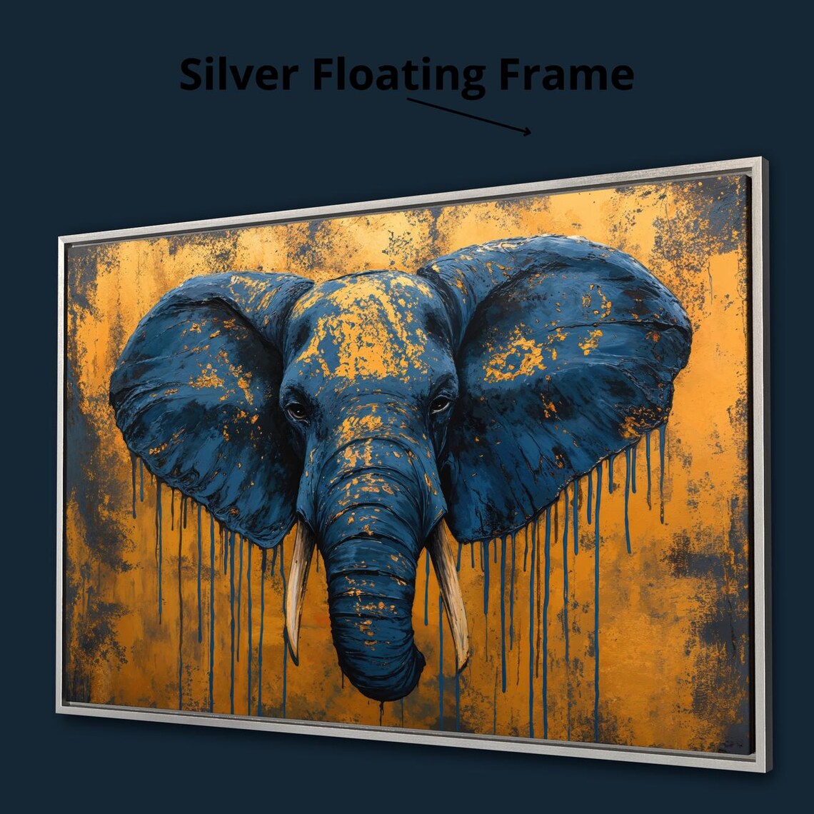 Blue And Gold Elephant Portrait Abstract Wildlife Artistic Wall Art Print - Image 4