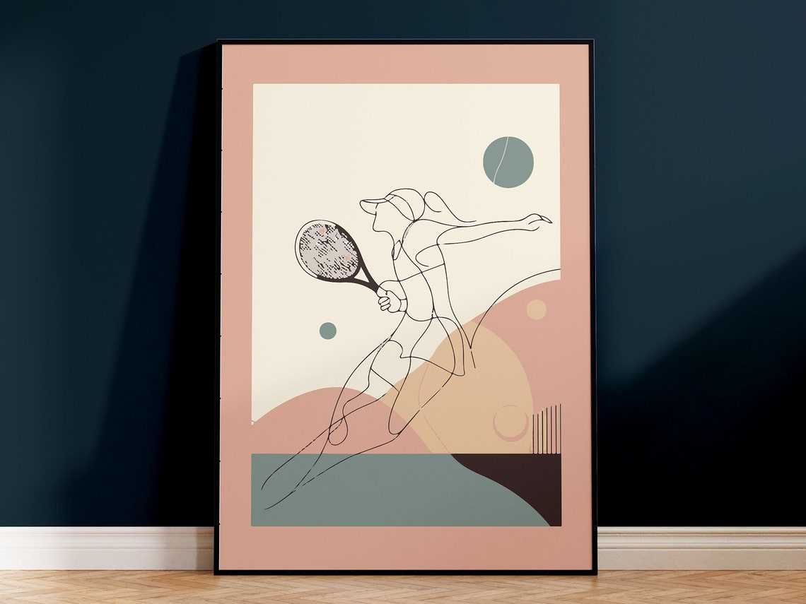 Minimalist Tennis Poster Art Scandinavian Style Poster Of Woman Tennis Player With Racket For Tennis Lovers Tennis Club Decor