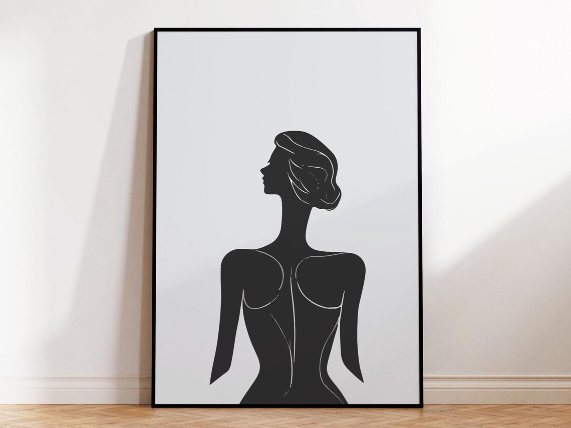 Woman Silhouette Back Minimalist Black White Elegant Wall Poster