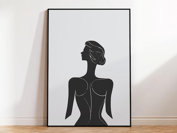 Woman Silhouette Back Minimalist Black White Elegant Wall Poster