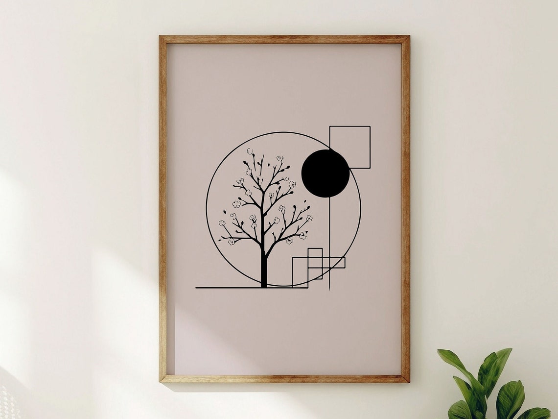 Geometric Cherry Tree Circle Sun Abstract Dusty Pink Minimal Poster