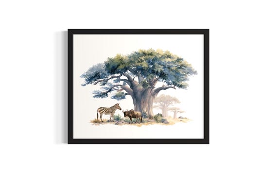 Zebra And Wildebeest Animal In Safair Harmony Poster Art Print Living Room Wall Original Painting Artwork Decor