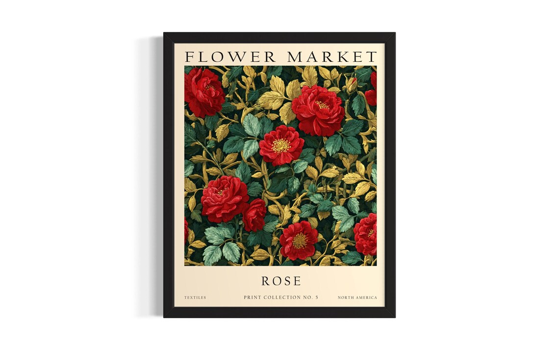 Flower Market Red Rose Botanical Vintage Floral Garden Art Poster