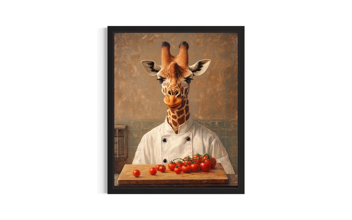 Giraffe Animal Chef Poster Art Print Kitchen Wall Original Painting Artwork Decor
