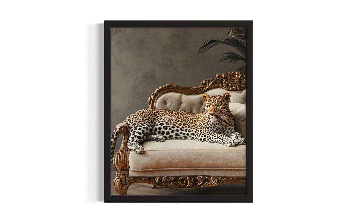 Leopard Animal Sofa Living Room Poster Art Print Wall Original Painting Artwork Decor