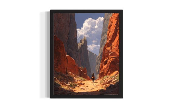 Trail Through The Canyon Cowboy Poster Art Print Living Room Wall Original Painting Artwork Decor