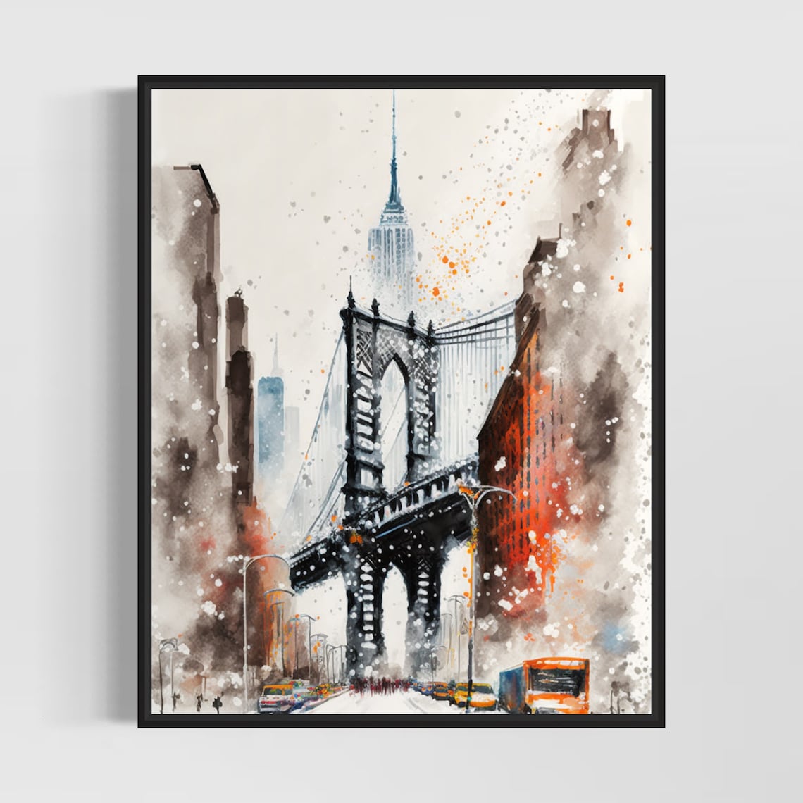 Manhattan Bridge New York City Skyline Watercolor Travel Poster