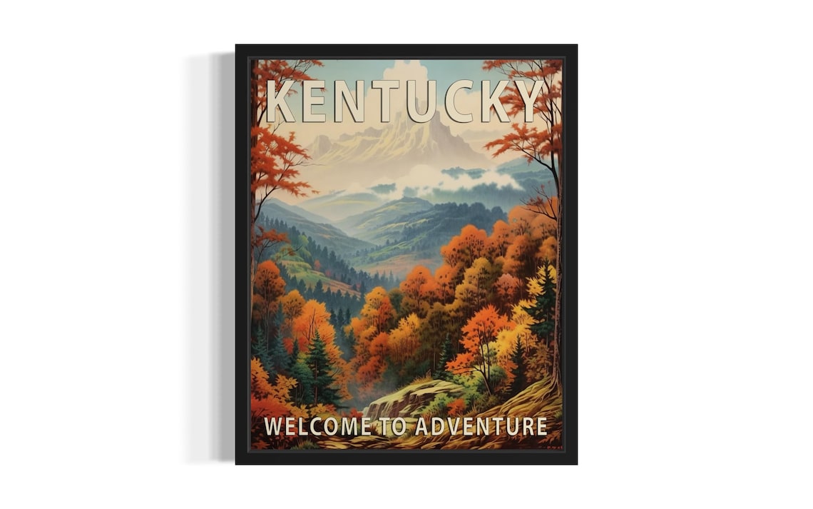 Kentucky Autumn Mountains Welcome To Adventure Vintage Poster