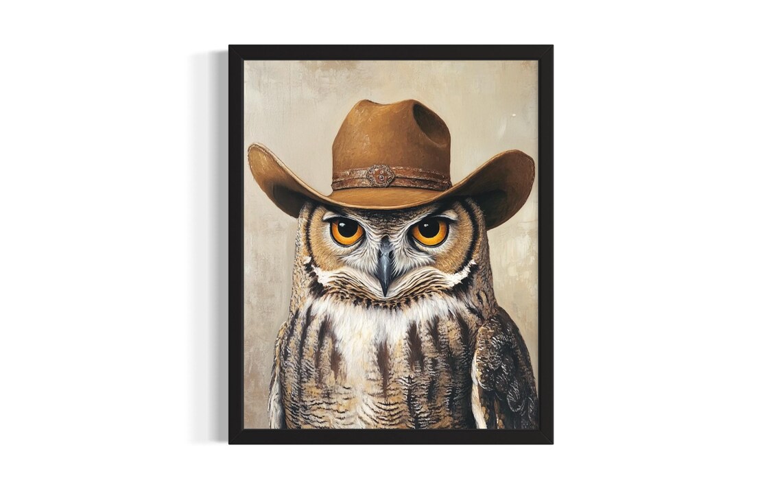 Great Horned Owl Cowboy Hat Western Portrait Poster Art Piece