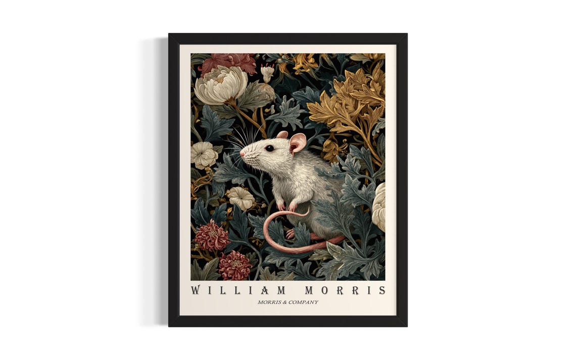 William Morris Rat Dark Floral Portrait Vintage Botanical Poster