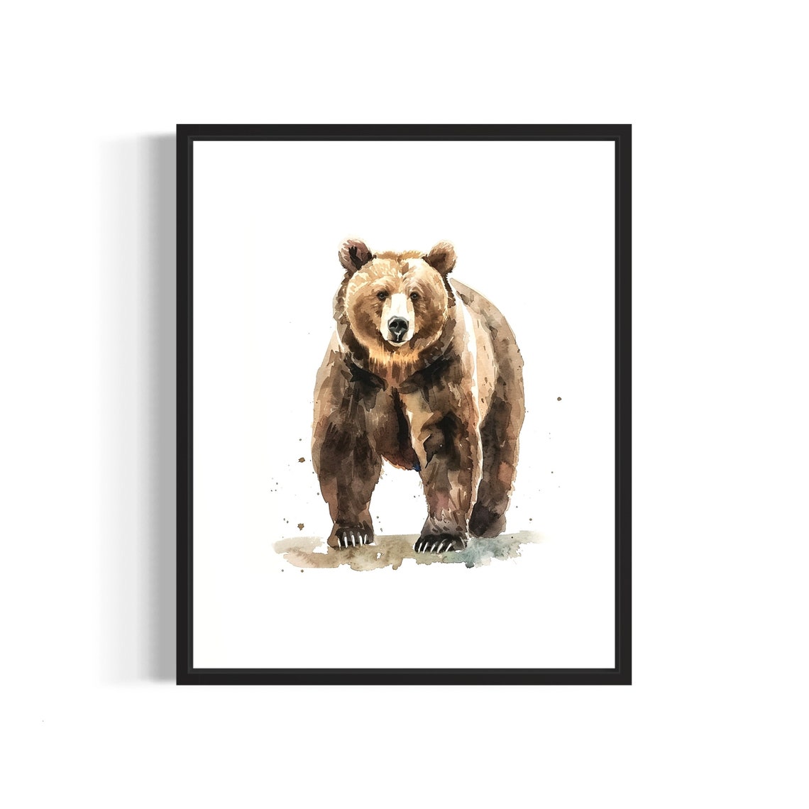 Powerful Brown Bear Head Watercolor Wild Animal Portrait Poster