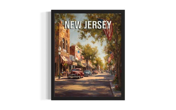New Jersey Small Town States Poster Art Print Living Room Wall Original Painting Artwork Decor