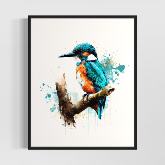 Kingfisher On Tree Branch Watercolor Art Print Kingfisher Painting Wall Art Decor Original Artwork By Artist