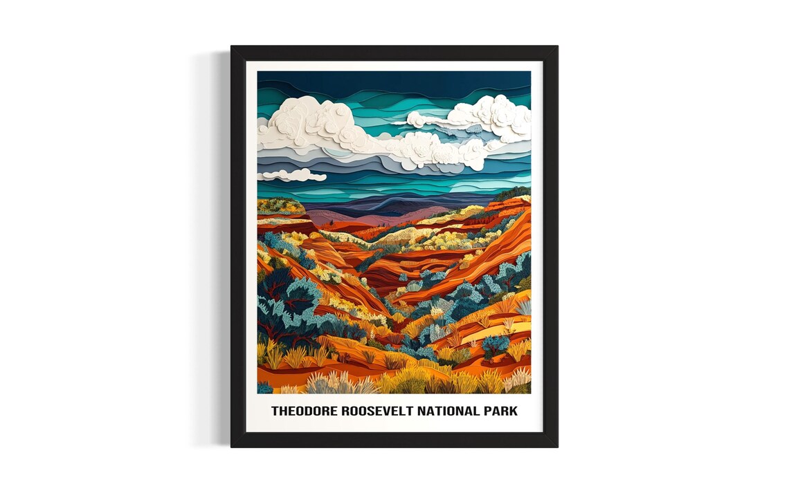 Theodore Roosevelt National Park Layered Paper Art Travel Poster