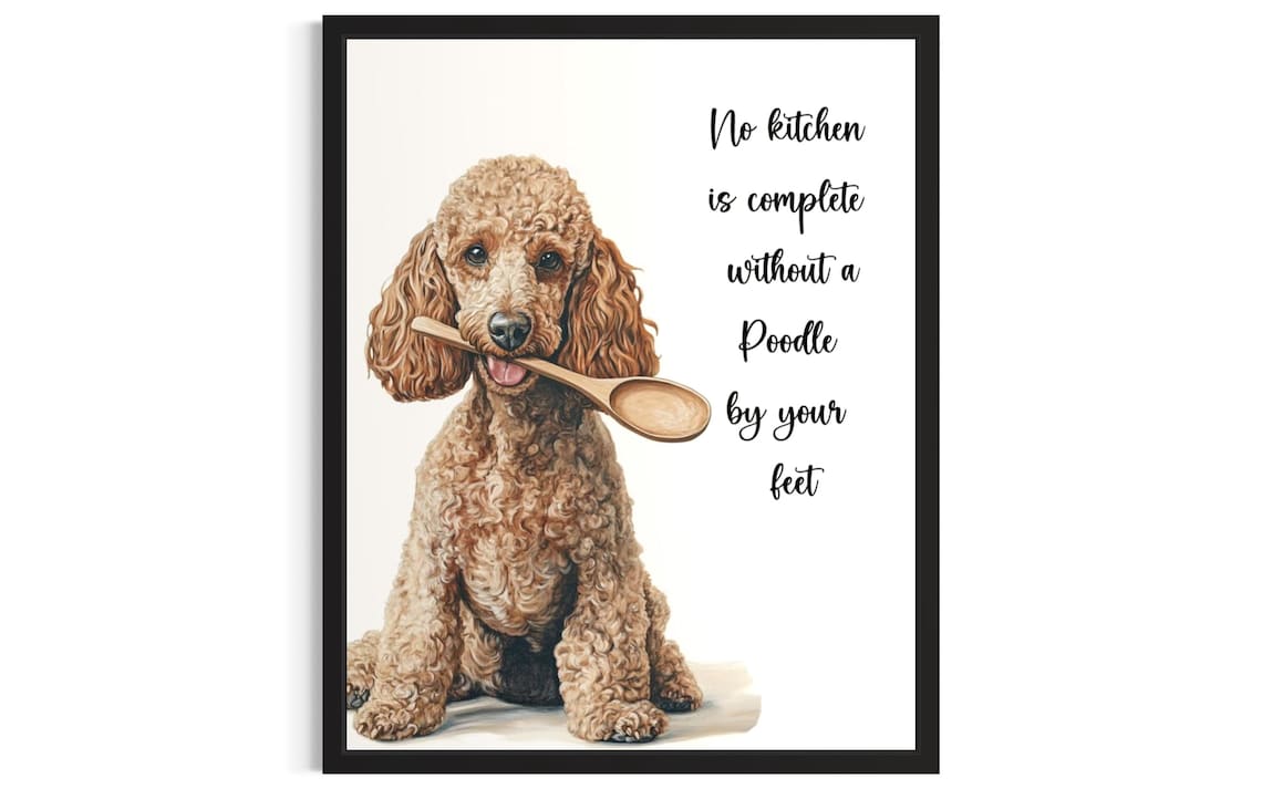 Watercolor Poodle Dog Holding Wooden Spoon Kitchen Quote Poster