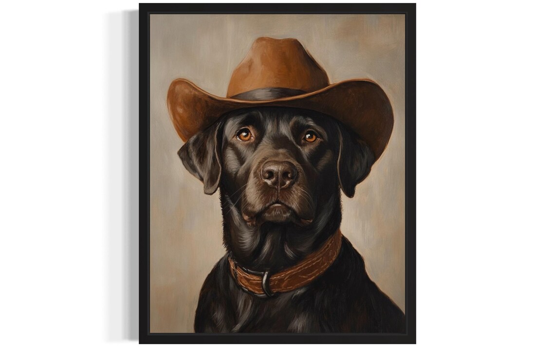Loyal Black Labrador in Cowboy Hat Funny Western Dog Portrait Poster