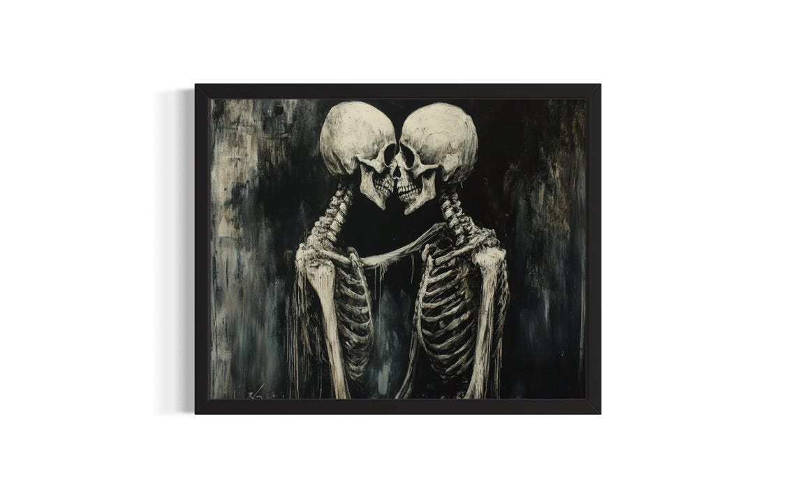 Embracing Skeletons Eternal Dark Romantic Gothic Love Art Poster