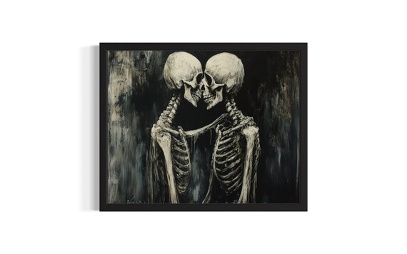 Embracing Skeletons Eternal Dark Romantic Gothic Love Art Poster
