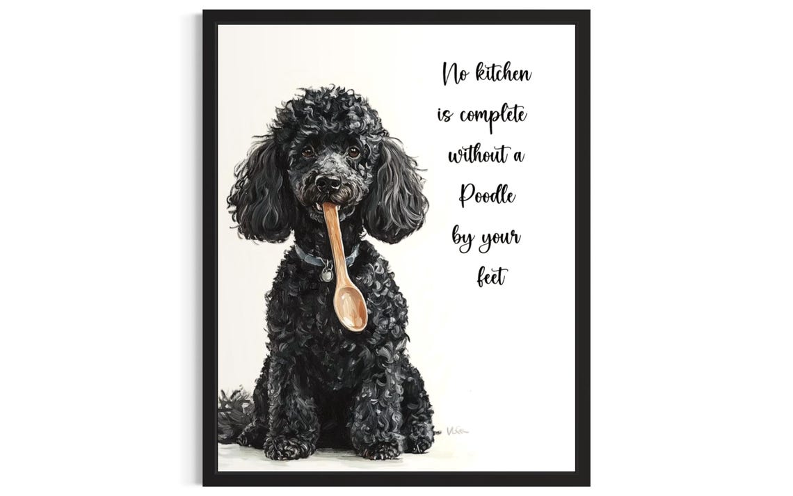 Watercolor Poodle Dog Holding Wooden Spoon Kitchen Quote Poster