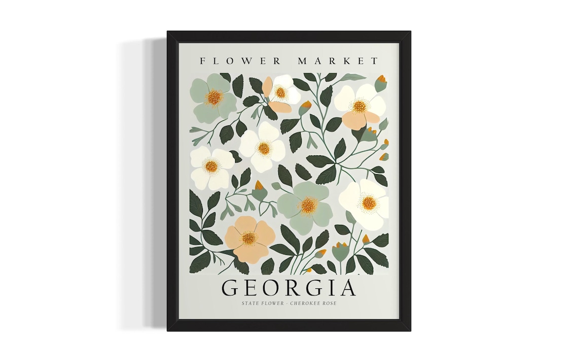 Georgia Flower Market Cherokee Rose State Flower Botanical Poster