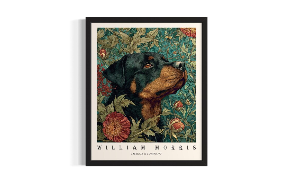 Rottweiler William Morris Botanical Floral Dog Portrait Poster