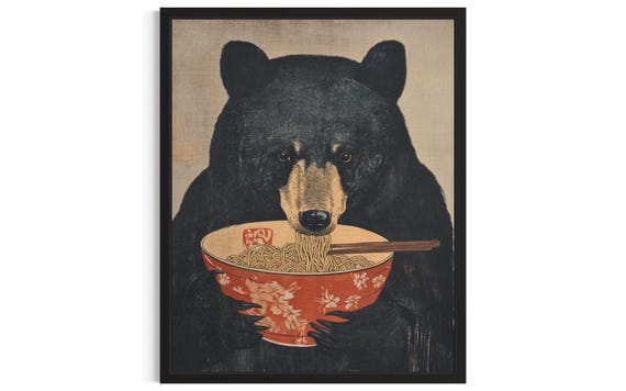 Black Bear Animal Kitchen Ramen Poster Art Print Wall Original Painting Artwork Decor