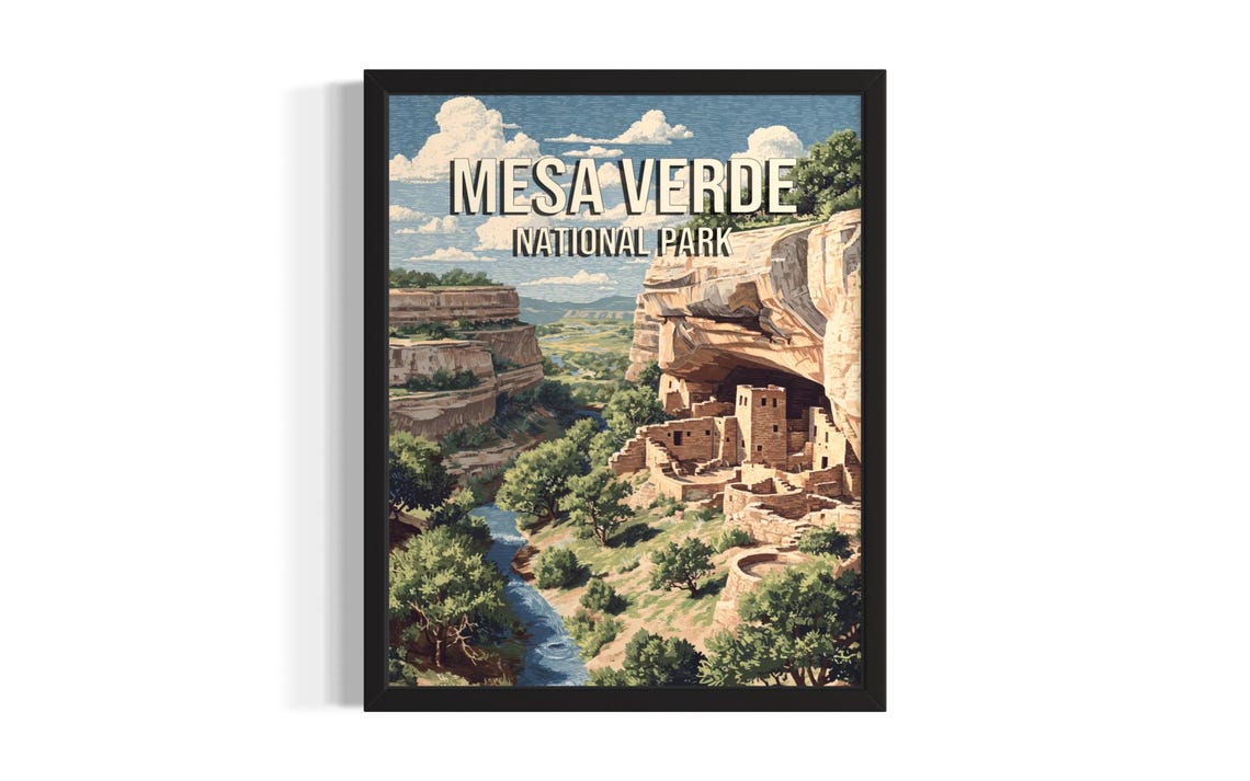 Mesa Verde National Park Ancient Cliff Dwellings Vintage Travel Poster