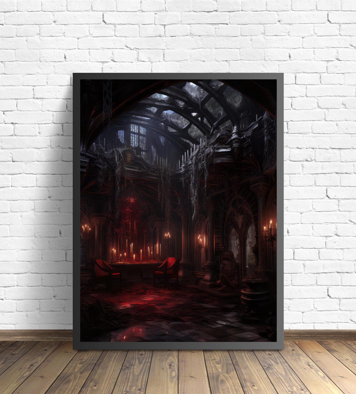 Vampire Lair Candlelit Gothic Hall Interior Dark Romance Poster