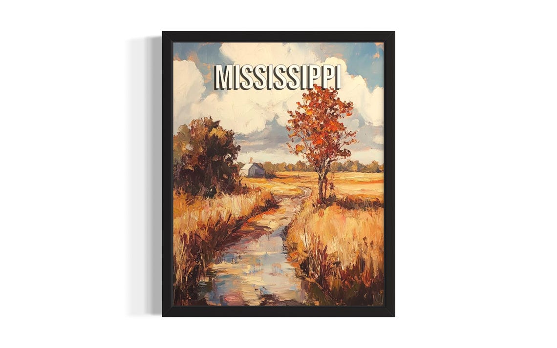 Mississippi Autumn Creek Golden Fields Cabin Countryside Poster