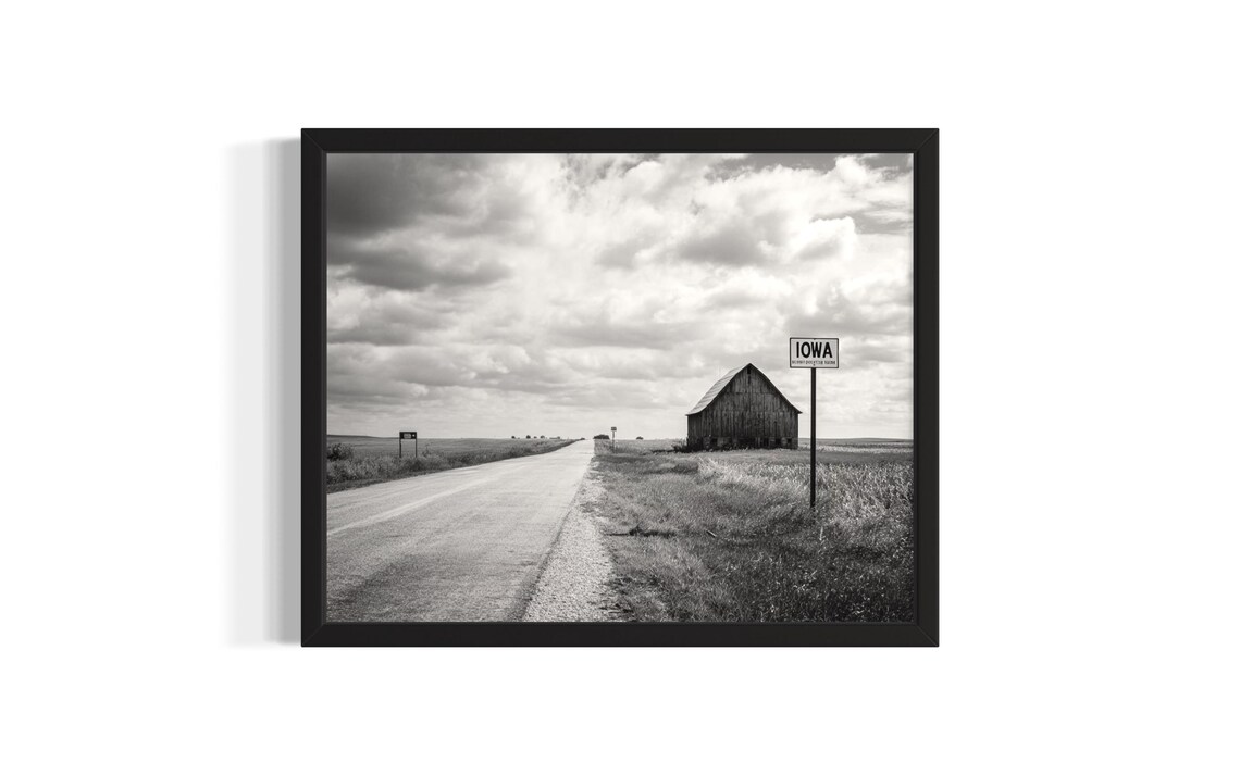 Iowa Roadside Barn Black And White Photography Highway Poster