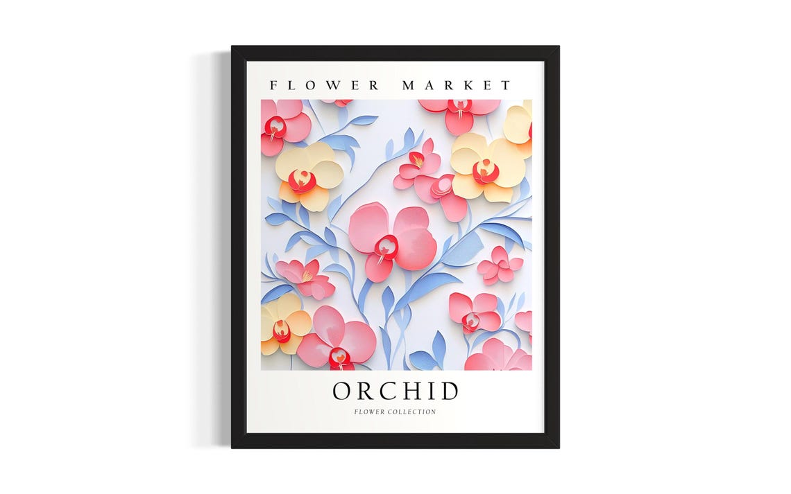 Pink Orchid Blossom Flower Market Collection 3D Paper Botanical Poster