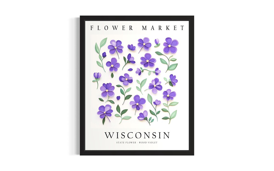 Wisconsin State Flower Wood Violet Wall Decor Flower Market Poster